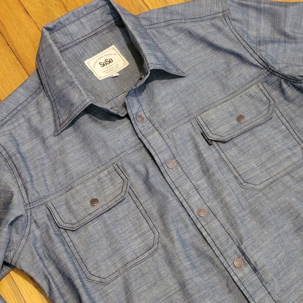 SoSo Brothers 6oz Indigo Chambray Selvedge Denim Shirt Jacket CPO NEW Worker M - Picture 2 of 6
